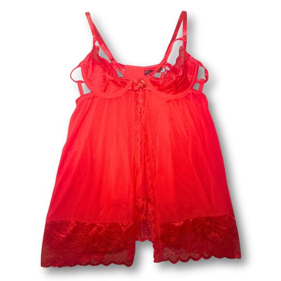 Red Mesh Floral Lace Fairy Goth Coquette Dollette Babydoll Cut Out Top Size M - Picture 4 of 6